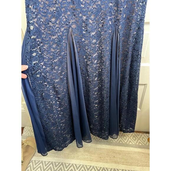 Alex Evenings Womens Size 10 Navy Mermaid Gown Lace Off Shoulder Elegant - Picture 6 of 13